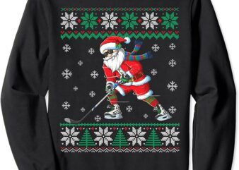 Funny Santa Claus Christmas Ice Hockey Ugly Sweater Boys Men Sweatshirt