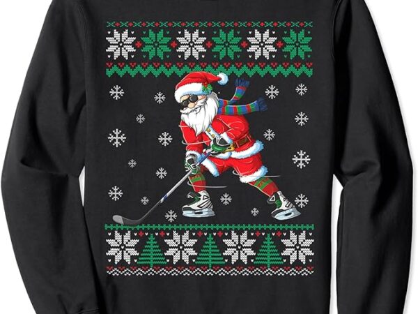 Funny santa claus christmas ice hockey ugly sweater boys men sweatshirt