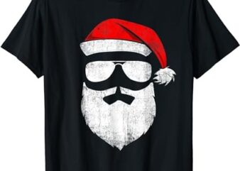 Funny Santa Claus Face Sunglasses with Hat Beard Christmas T-Shirt