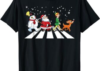 Funny Santa Snowman Elf Reindeer Christmas Abbeys Road Men T-Shirt