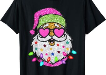 Funny Santa With Sunglasses Christmas Pink Women Girls Kids T-Shirt