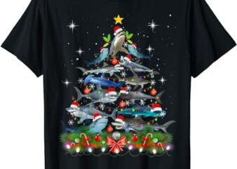 Funny Shark Fish Xmas Lighting Tree Santa Shark Christmas T-Shirt