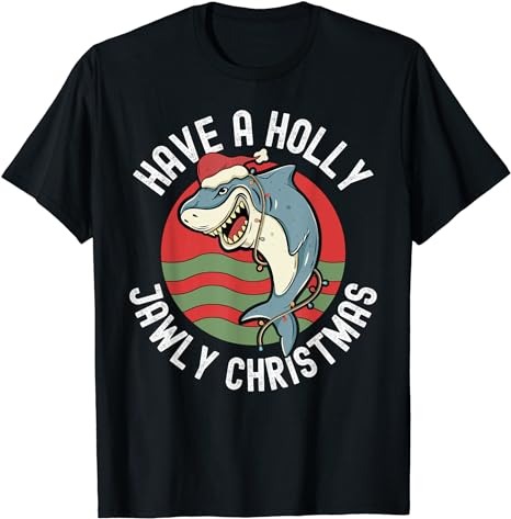 Funny Shark Lover Christmas Holly Jawly Santa Jaws Pun T-Shirt