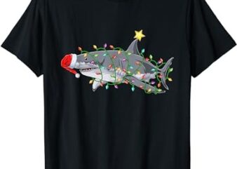Funny Shark Santa hat Christmas lights Xmas Shark kids boys T-Shirt