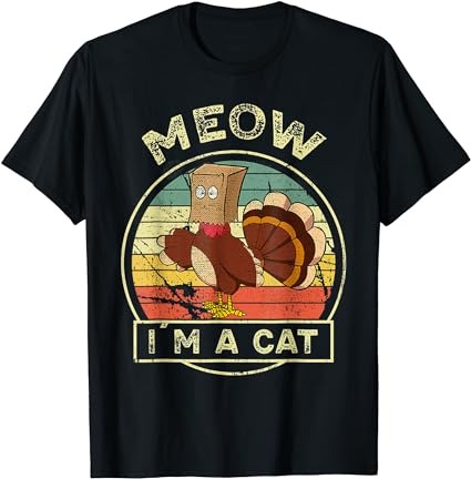 Funny thanksgiving day fake cat turkey meow autumn family t-shirt