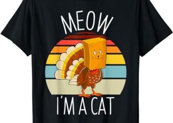 Funny Thanksgiving Women Men Kid Family Turkey Meow Fake Cat T-Shirt