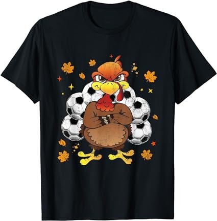 Funny turkey soccer thanksgiving player sport lover t-shirt