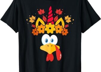 Funny Turkey Unicorn Face Girls Thanksgiving Kids T-Shirt