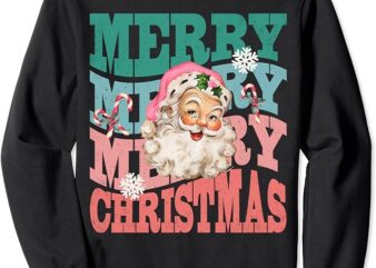 Funny Vintage Pink Santa Claus Merry Christmas Design Xmas Sweatshirt