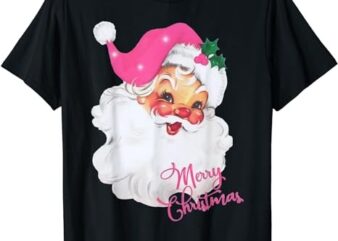 Funny Vintage Pink Santa Claus Pink Christmas Design T-Shirt