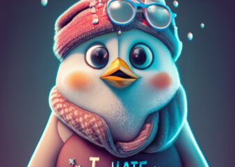Funny and Cute tshirt design about Penguin sign: “I hate cold showers.” PNG File
