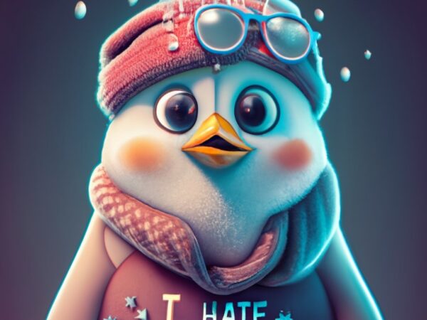 Funny and cute tshirt design about penguin sign: “i hate cold showers.” png file