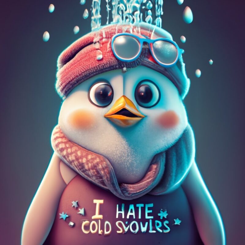 Funny and Cute tshirt design about Penguin sign: “I hate cold showers.” PNG File