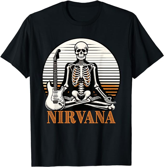 Funny nirvana guitar Skeleton Music Lovers guitarist T-Shirt