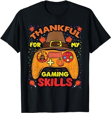 Game controller fall leaves thanksgiving day gaming gamer t-shirt