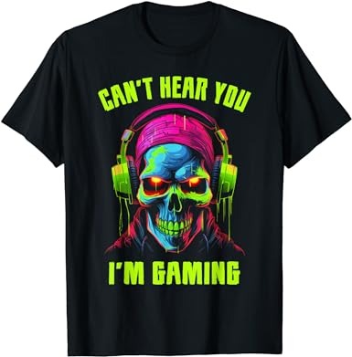 Gamer shirt for boys teens men video gaming funny skull t-shirt
