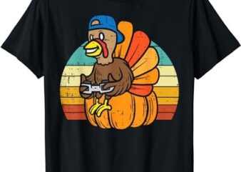 Gamer Turkey Pumpkin Retro Boys Thanksgiving Video Games Men T-Shirt