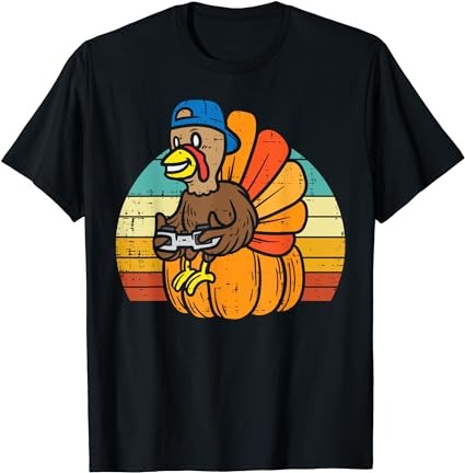Gamer turkey pumpkin retro boys thanksgiving video games men t-shirt