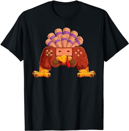 Gaming controller fall gamer kids boys turkey thanksgiving t-shirt