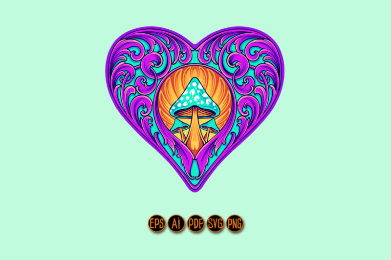 Glamorous heart ornament with magic mushrooms
