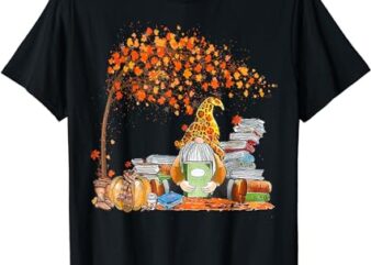 Gnomes Autumn Leaf Tree Thanksgiving Books Reading Lover T-Shirt