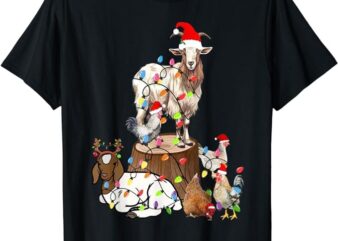 Goat Chicken Santa Hat Reindeer Christmas Lights Farm Animal T-Shirt