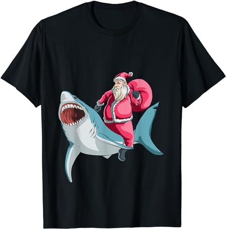 Great White Shark Christmas Santa Hat T Shirt Funny Gift