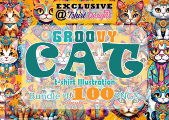 Exclusive Vintage Groovy Cat Inspired Tee Designs for Print on Demand POD Business