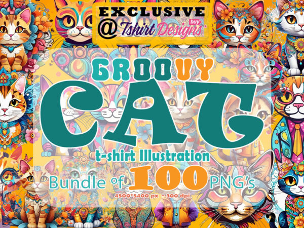 Exclusive vintage groovy cat inspired tee designs for print on demand pod business