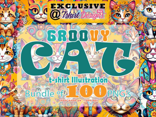 Exclusive vintage groovy cat inspired tee designs for print on demand pod business Exclusive vintage groovy cat inspired tee designs for print on demand pod business