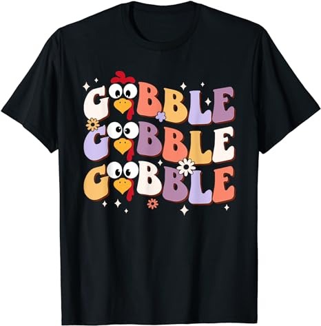 Groovy Retro Gobble Gobble Happy Thanksgiving Turkey Day T-Shirt PNG File