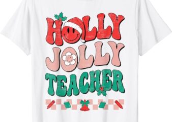 Groovy Retro Holly Xmas Jolly Teacher Christmas Vibes Hippie T-Shirt