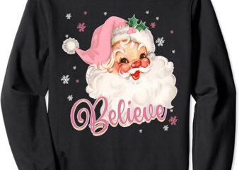 Groovy Retro Pink Santa Claus Believe Christmas Women Kids Sweatshirt