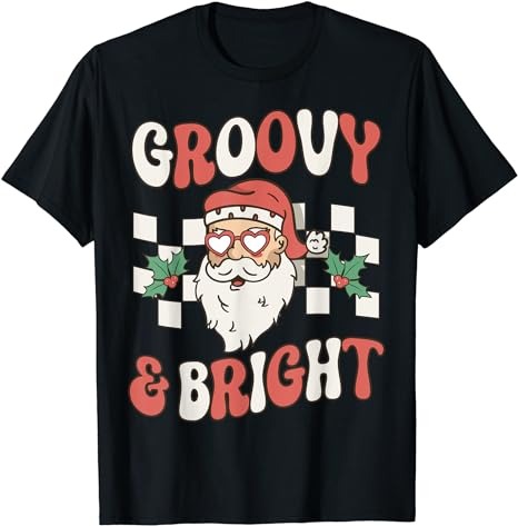 Groovy and Bright Christmas Santa Outfit 80s Retro Groovy T-Shirt