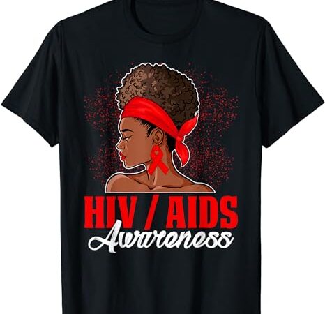 Hiv awareness month red ribbon black womens aids awareness t-shirt