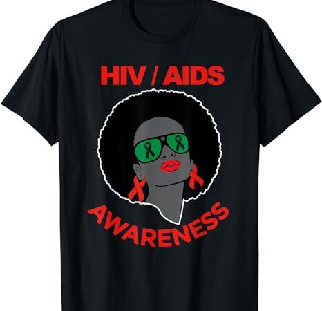 Hiv awareness month shirt ribbon black womens aids awareness t-shirt