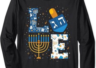 Hanukkah love with menorah for jewish christmas holiday Long Sleeve T-Shirt