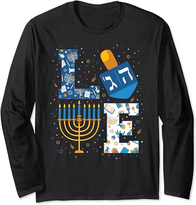 Hanukkah love with menorah for jewish christmas holiday Long Sleeve T-Shirt