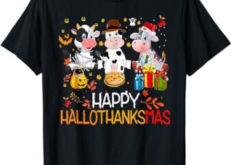 Happy HalloThanksMas Funny Santa Cow Halloween Thanksgiving T-Shirt