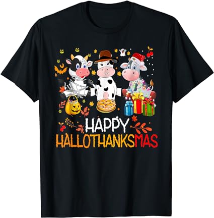 Happy hallothanksmas funny santa cow halloween thanksgiving t-shirt