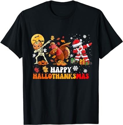 Happy hallowthanksmas dabbing santa thanksgiving christmas t-shirt