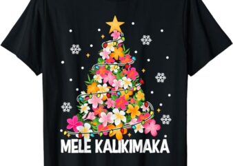 Hawaiian Floral Christmas Tree Mele Kalikimaka Tropical Xmas T-Shirt