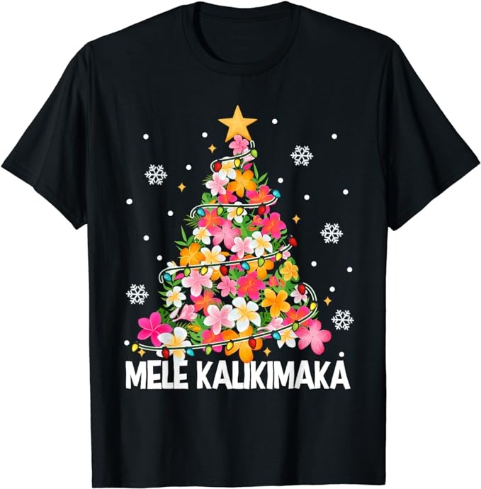 Hawaiian Floral Christmas Tree Mele Kalikimaka Tropical Xmas T-Shirt
