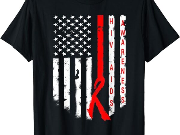 Hiv aids awareness t-shirt american flag red ribbon tee