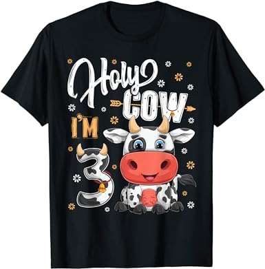 Holy cow i’m three 3 year old cows farm theme 3rd birthday t-shirt