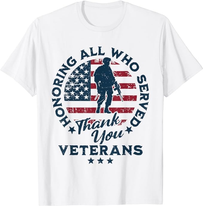 Honoring All Who Served Thank You Veterans Day American Flag T-Shirt