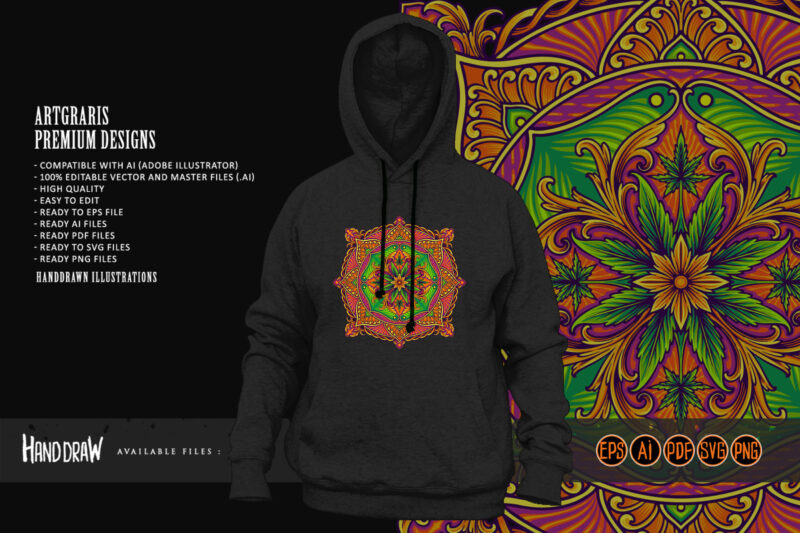 Luxury mandala enriched with weed leaf