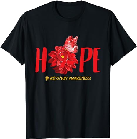 Hope Butterfly Red Ribbon AIDS HIV Awareness Month Day Gift T-Shirt