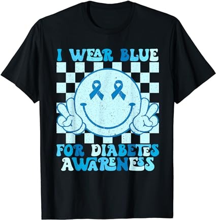 I wear blue for diabetes awareness month smile face diabetic t-shirt