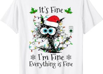 It’s Fine I’m Fine Everything is Fine Cat Christmas Lights T-Shirt